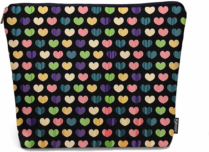 Makeup Bag Heart Makeup Bags For Purse Pouch, Colorful Love Hearts Travel Toiletry Bag Cosmetic Bag Makeup Bags Flax Makeup Organizer Bag Pencil Pouch For Man Woman