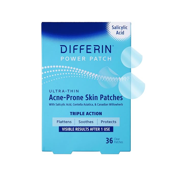 Differin Acne Patches, Pimple Patches for Acne Prone Skin, Formulated with Salicylic Acid and Centella, Fast Triple Action Power Patch for Day & Night, Dermatologist Tested, 36 Count (Pack of 12)
