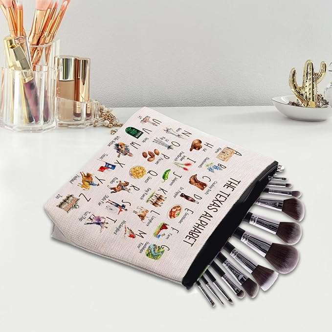 Cute Texas State Souvenirs Gift Makeup Bag Texas Themed Gifts for Women Alphabet Travel Cosmetic Bag Pouch