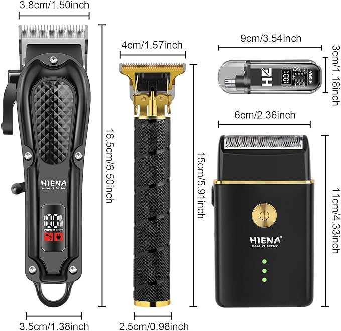 HIENA PRO Hair Clippers for Men Professional, Cordless Barber Clipper & T-Blade Beard/Hair Trimmer Set, Electric Razor Foil Shaver Nose Trimmer Barber Kit, Men's Hair Cutting Kit with 8 Guide Combs