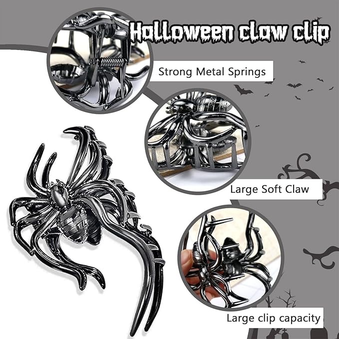 2PCS Spider Hair Clips Halloween Claw Clip Non Slip Jaw Clips Punk Barrettes Accessories for Women Styling Day of the Dead Decorations