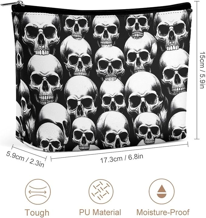 Women's Makeup Case, Large Zipper Cosmetic Case, Toiletry Bag, Travel Cosmetic Toiletry Bag Cool Funny Goth Skulls