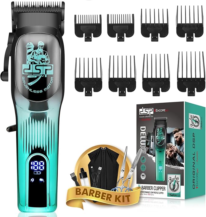 DSP Professional Hair Clipper for Men, Brushless Motor with 4CR DLC+Ceramic Blade, Rechargeable Cordless Hair Cutting Kit- Gift for Men (Green)