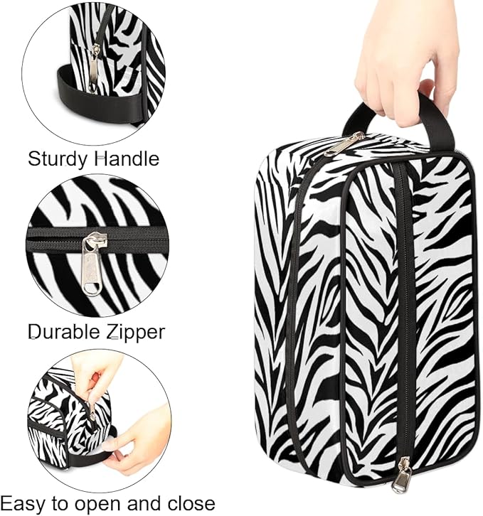 Abstract Black White Zebra Skin Travel Toiletry Bag for Women Men Lightweight Cosmetic Makeup Bag Organizer Waterproof Shaving Bag Dopp Kit with Large Capacity for Toiletries and Shaving Accessories