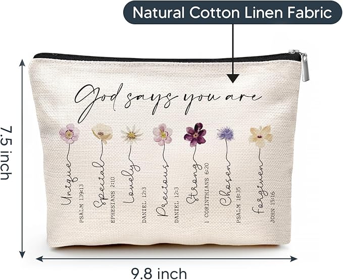 God Says You Are Cosmetic Bag, Inspirational Bible Verse Makeup Bag for Women, Floral Bible Verse Makeup Case, Sister Gifts, Friend Gifts, Affirmations Gifts, Christian Gifts, Birthday Gifts for Women
