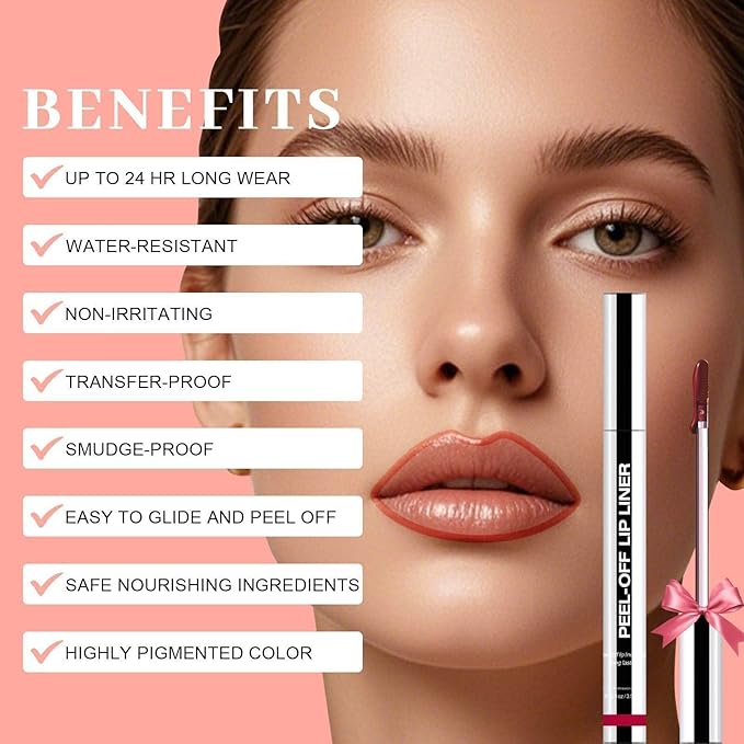 Lip Stain - Peel Off Lip Liner, Long Lasting Lip Liner with Matte Finish, Waterproof & Transfer Proof Lip Gloss, Non-Stick Cup & Highly Pigmented Color, Easy to Use for All Skin Types (Coral)