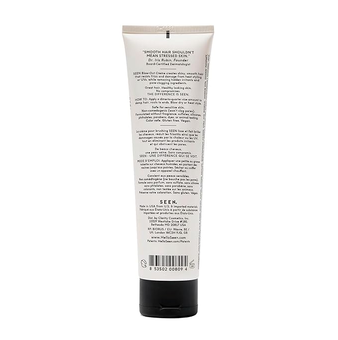 SEEN Blow-Out Creme, Fragrance Free - Non-Comedogenic & Formulated without Sulfates Blow Out Hair Cream- Reduces Frizz- Heat Protectant- Safe for Sensitive, Eczema & Acne Prone Skin