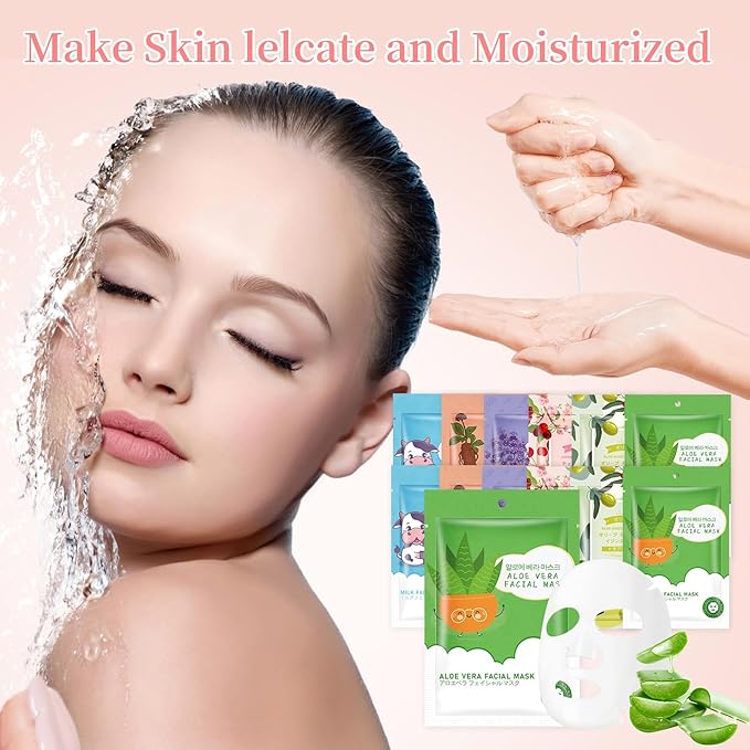 24 Pack Sheets Face Masks Skincare for All Skin Types, Hydrating Face Masks Suitable for Sensitive Skin, Moisturizing Bulk Facial Mask for Women Skin Care, Facial Mask Gifts for Spa