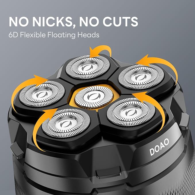 Head Shavers for Bald Men, 6D Magnetic Floating Blades, Smooth Shave in 3 Minutes, USB-C Rechargeable, 180min Runtime, Wet & Dry, Easy Clean, Anti-Slip Design(A6-Plus)