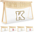 Personalized Initial Letter Bag Boho Straw Clear Makeup Bag,Small Cute Chenille Varsity Letter Pouch With Zipper,Beach Travel Toiletry,Portable Monogrammed Cosmetic Bag for Women Girls,K