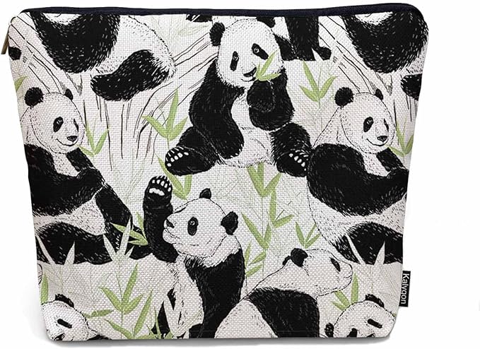Panda Makeup Organizer Bag Cosmetic Bag For Men Women, Cute Pandas Forest Bamboo Leaves Panda Travel Toiletry Bag Flax Makeup Bags Purse Business Makeup Pouch For Toiletries Cosmetics