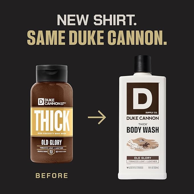 Duke Cannon Supply Co. Thick High Viscosity Body Wash – 3X Thicker, Plant-Based, Mineral-Enriched for Men – Men’s Body Scrub – Old Glory Scent