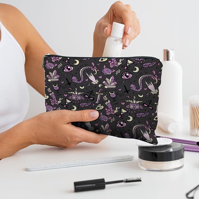 Purple and Black Halloween Makeup Bag, Halloween Gifts for Women, Witchy Makeup Bag, Witchy Gifts for Women, Witch Stuff, Goth Gothic Makeup Bag, Gothic Gifts for Women, snake