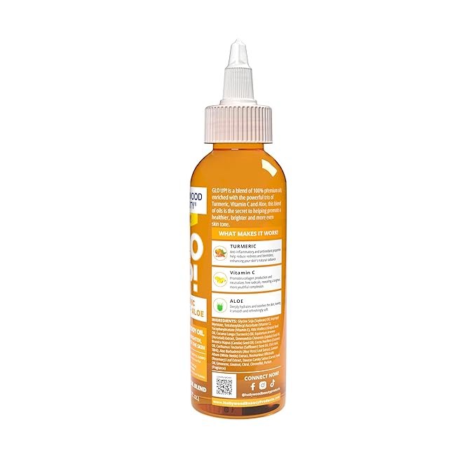 Hollywood Beauty Glo Up! Daily Skin & Scalp Oil to Brighten and Smooth with Turmeric, Vitamin C, and Aloe, 4 fl oz