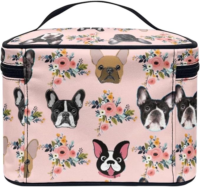 JoyLamoria Boston Bulldog Makeup Case Portable Cosmetic Bag Toiletry Containers for Women