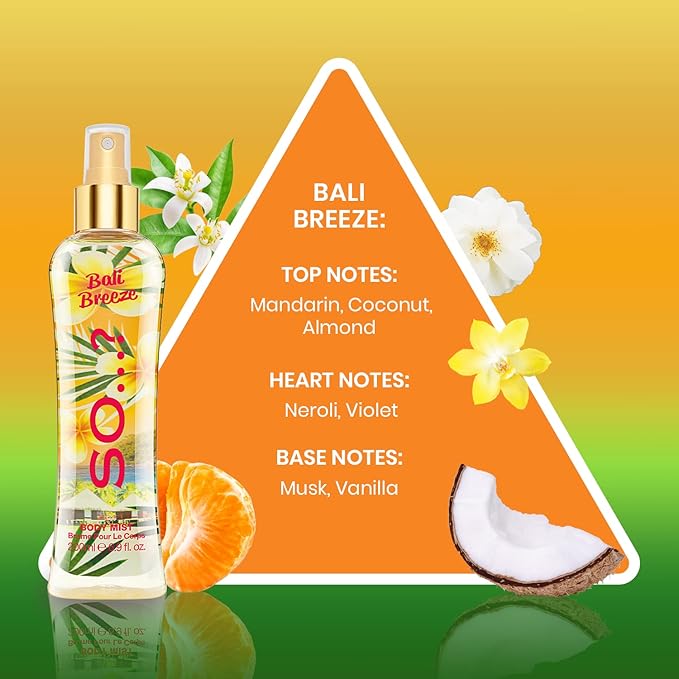 So…? Bali Breeze Body Mist - Perfume for Women with Tropical Aroma - Body Spray for Women with Coconut, Almond and Vanilla Notes - 6.9 oz