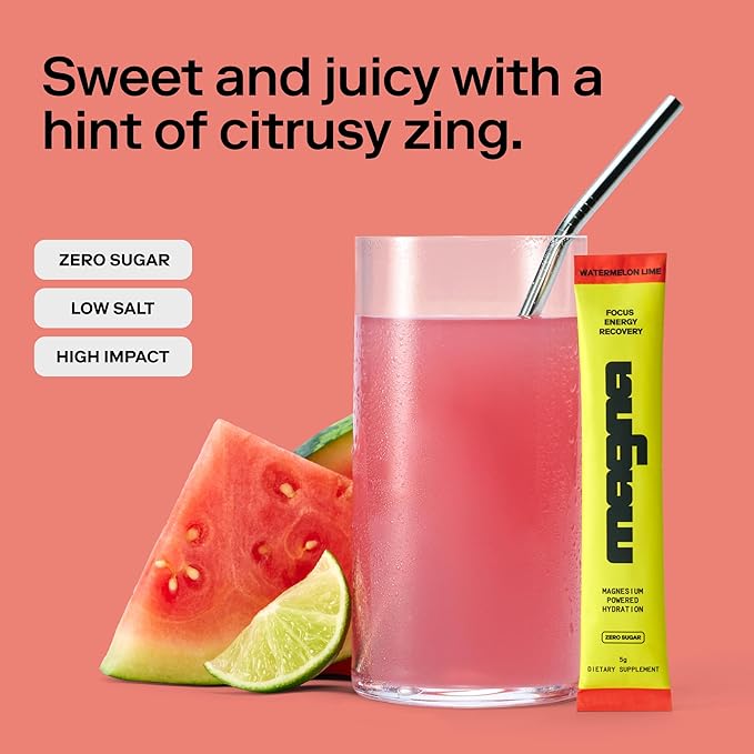 MAGNA Electrolytes Powder Drink Mix for Hydration, Energy & Focus Support with Magnesium L Threonate, Sodium, Potassium, Vitamin D, B6 & B12, Sugar Free, Watermelon Lime Flavor, 7 Servings