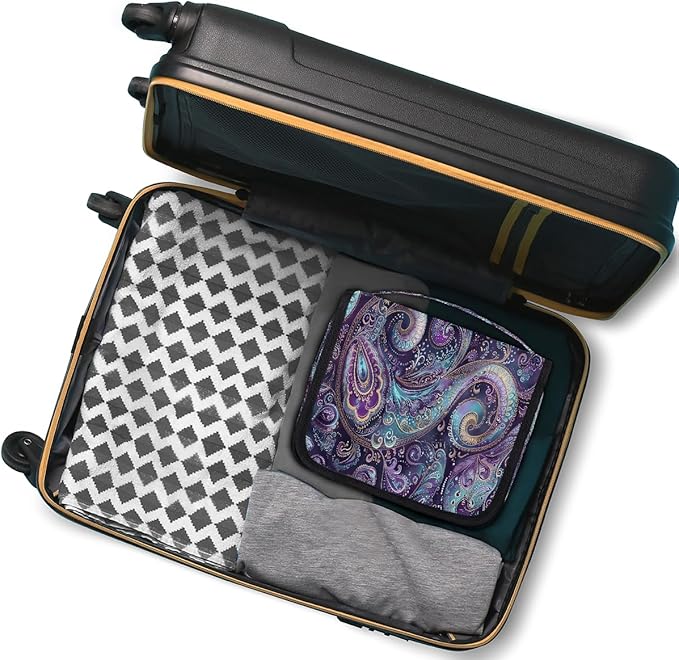 Travel Toiletry Bag for Women & Men Ethnic Purple Paisley Hanging Cosmetic Organizer Portable Waterproof Makeup Case Make Up Bag with Compartments Travel Essentials for Bathroom Shower