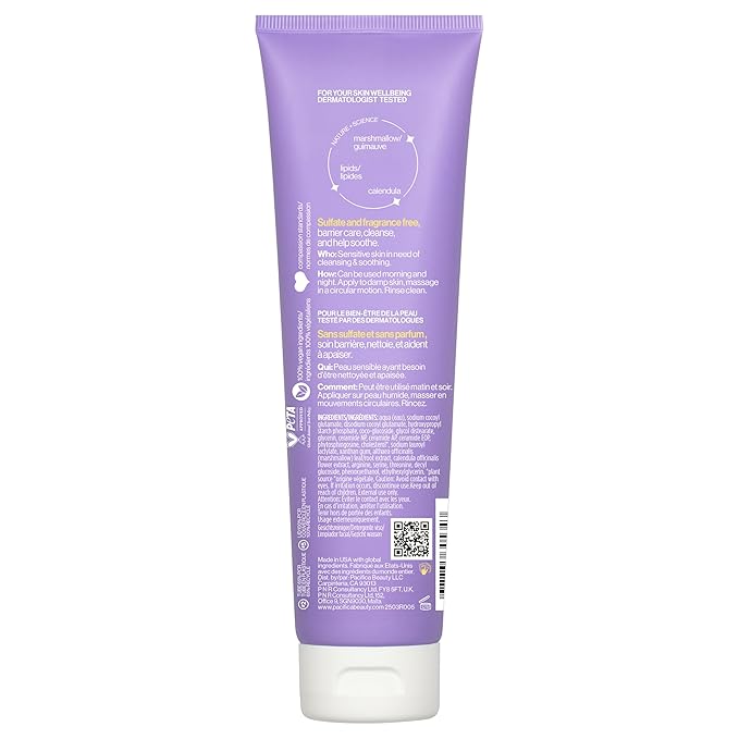 Pacifica Face Wash for Sensitive Skin Facial Cleanser Vegan Ceramide Barrier Repair Extra Gentle for Daily Fragrance Free for Sensitive Skin, Clean Beauty, Vegan & Cruelty-Free Dermatologist Tested