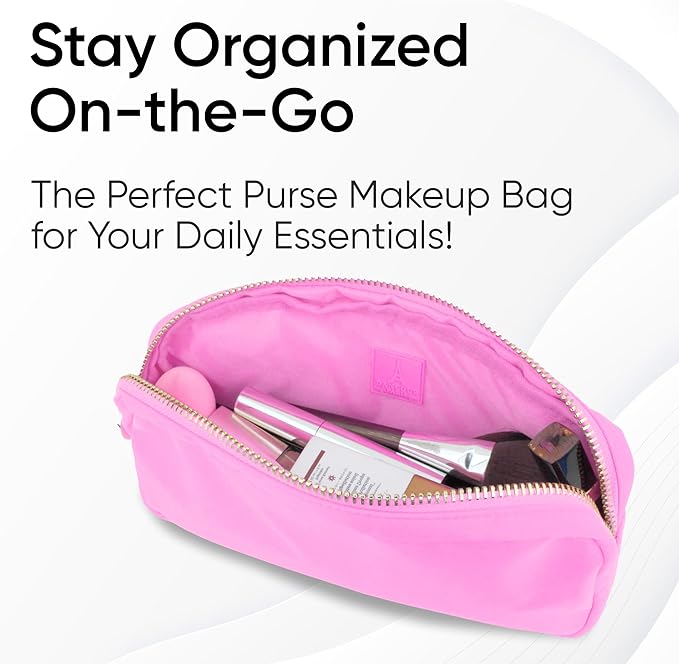 DANCOUR Nylon Makeup Bags for Women Large Preppy Travel Toiletry Pouch Cosmetic Bag Makeup Organizer