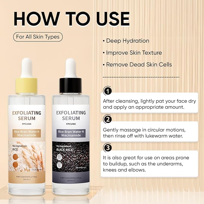Peel Shot Glow Rice Ampoule Duo, Black & White Rice Exfoliating Ampoule for Gentle Peel + Pore Minimizing & Deep Hydration, Suitable for Face and Body (2)