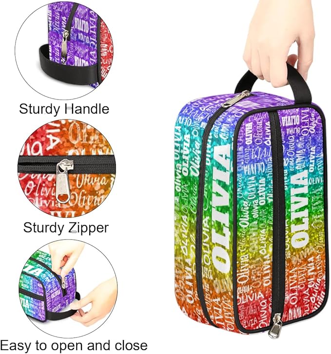Personalized Name Toiletry Bag, Large Travel Cosmetic Bag Portable Makeup Organizer Bag for Women Bathroom Shower Essentials, Red Green Purple Sequins