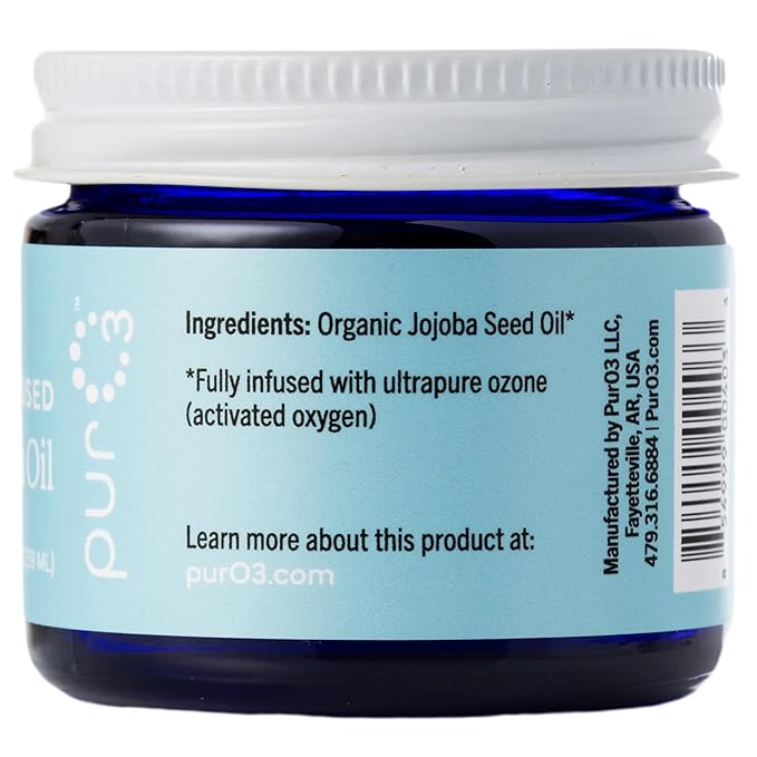 PurO3 Ozonated Jojoba Oil – Pure, Natural, Organic Skincare for Face & Body – Oxygenated Healing Lotion, Moisturizer & Beauty Cream in a Glass Jar – O3 Therapy Salve, 2 oz