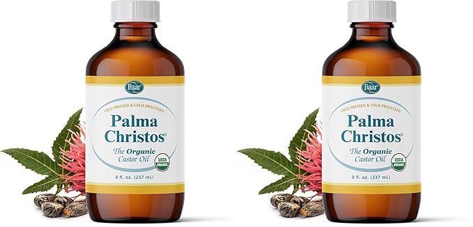 Baar Palma Christos Organic Castor Oil, Cold-Pressed, Hexane-Free, USDA Certified, for Skin, Hair, Massage & Castor Oil Packs, Glass Amber Bottle, 8 oz. (Pack of 2)