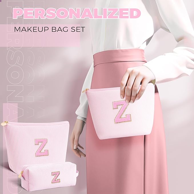 Personalized Makeup Bag for Women Girls - Fashion Cosmetic Bag Trendy Travel Toiletry Bag with Initials Letter - Teen Gifts - Pink,Z