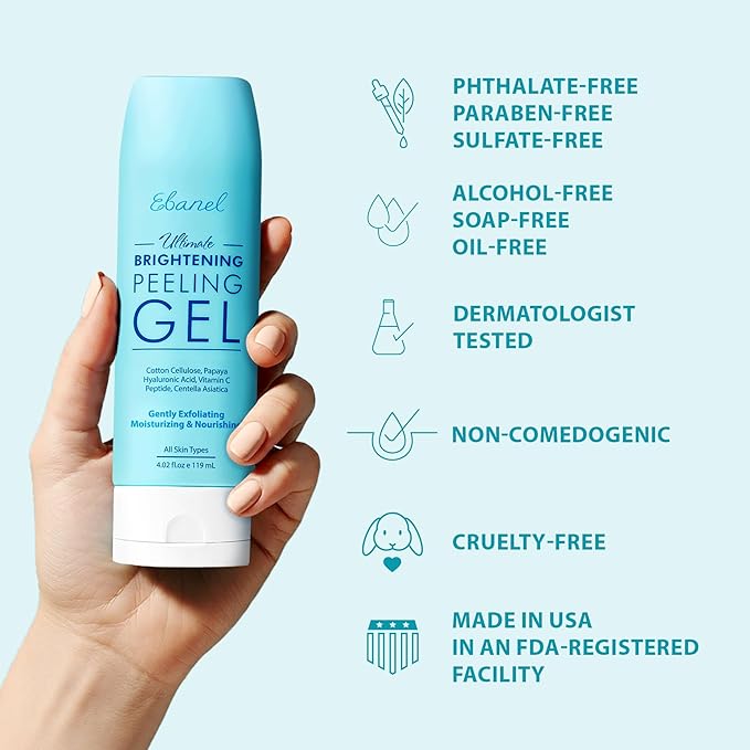 Ebanel Exfoliating Face Scrub Peeling Gel, Brightening Moisturizing Cleanser, Dead Skin Remover for Face, Exfoliating Facial Wash with Centella, Hyaluronic Acid, Vitamin C & E