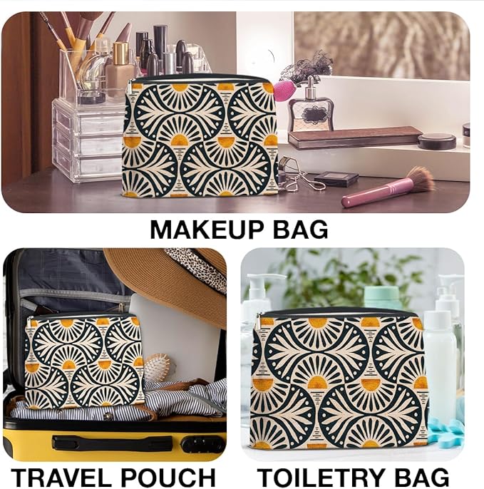 Boho Cosmetic Bag Sunset Leaf Aesthetic Zipper Makeup Pouch Small Makeup Bag (1Pcs)