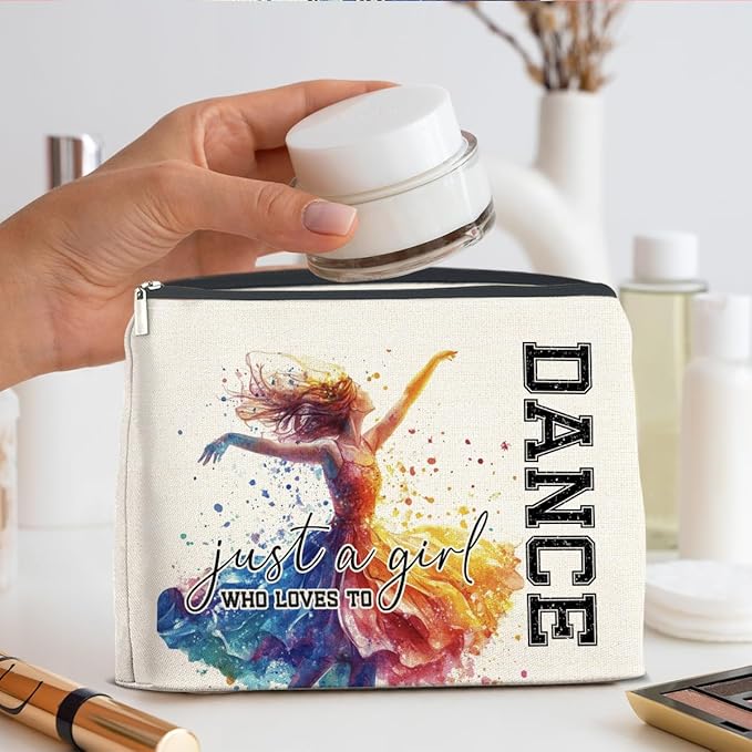 Makeup Bag Dance Lovers Gifts for Women Dancer Teacher, Just a Girl Who Loves Dance Cosmetic Bag Zipper Makeup Pouch
