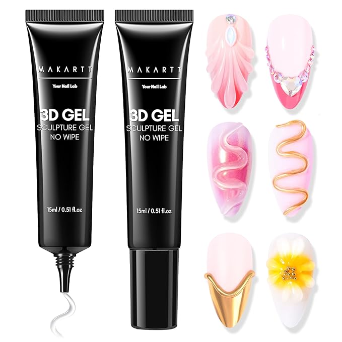Makartt 3D Gel Nail Art: 2 Pcs 15g Nail Sculpting DIY No Wipe 3D Molding Gel for Nails Decoration, Manicure Sculpture Nails
