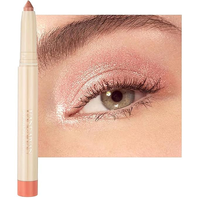 Eyeshadow Pencil Makeup, Waterproof Hypoallergenic Long Lasting Crayon, Highlighter Matte Cream Eye Shadow Stick, Glitter Primer Palette Shimmer Eyeliner Pen, Peach Pink