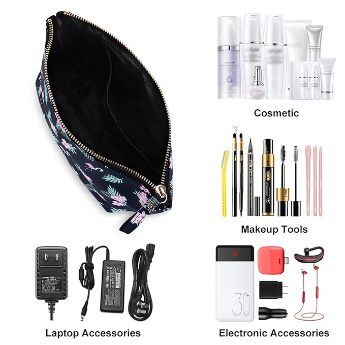 Zippered Simple Makeup Bag for Women Travel Cosmetic Pouch for Accessories & Toiletries, Flamingo