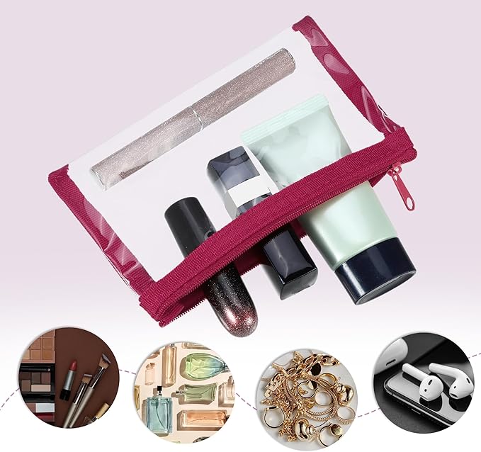 VOCOSTE 5pcs Small Makeup Pouches for Purse, Mini Clear Zipper Bag, 5Colors Transparent Case Cosmetic Pouch Waterproof Travel Organizer for Women