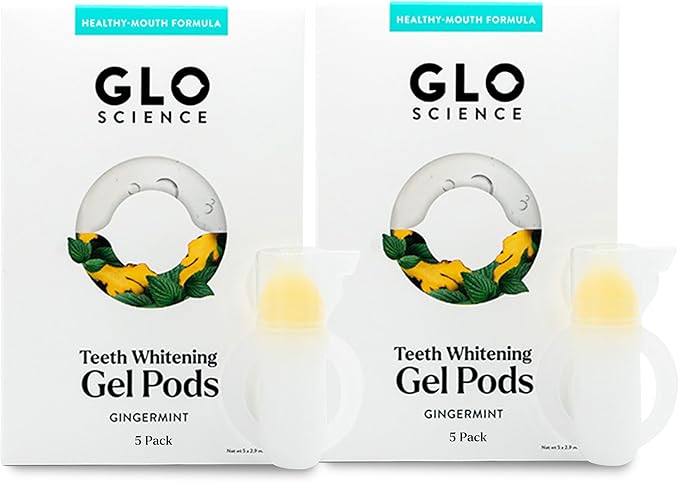 GLO Science So Brilliant Teeth Whitening Gel Pods – Safe, Effective Tooth Whitener with Silicon Brush, 6% Hydrogen Peroxide – Designed for Sensitive Teeth – Gingermint Flavor (2 Packs of 5)