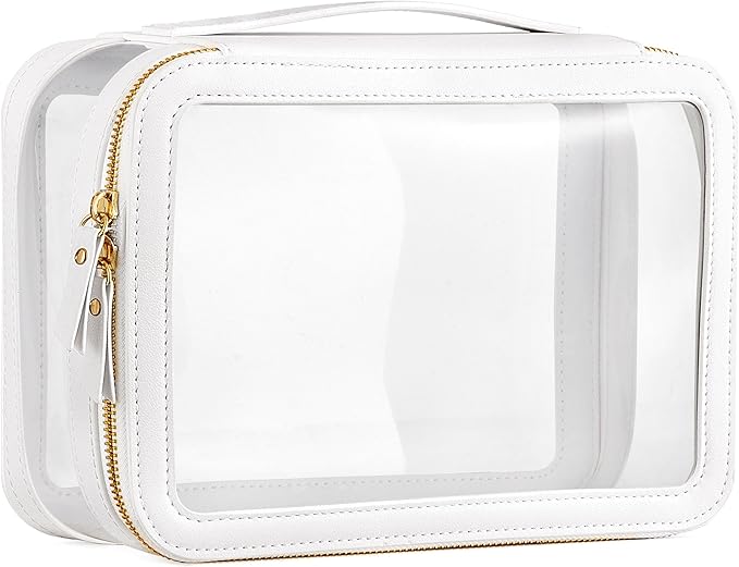 Large Clear Makeup Bag for Women, Portable Travel Makeup Bag Organizer Waterproof Toiletry Bag Cute Makeup Bags Cosmetic Bag Makeup Pouch, White