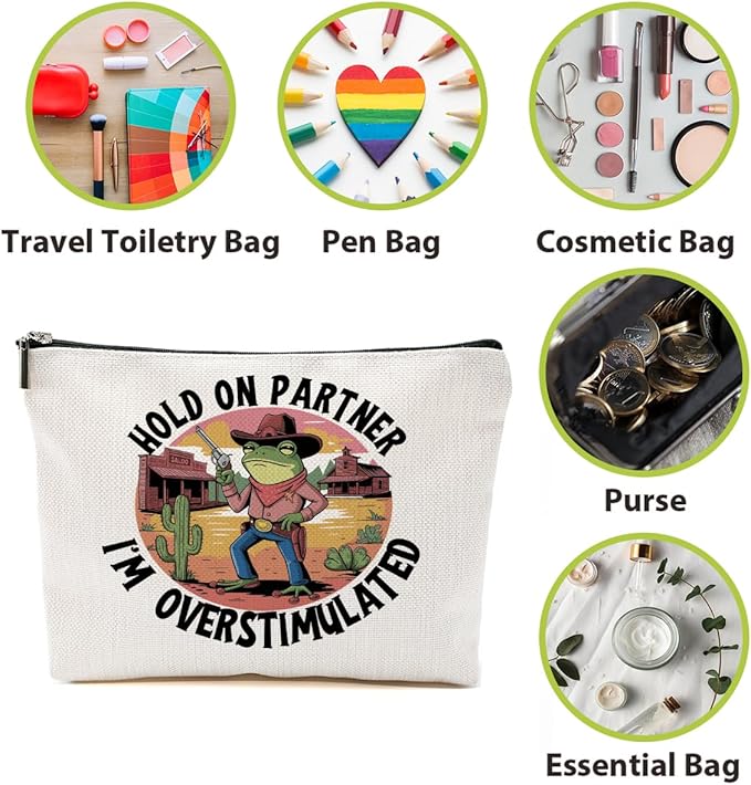 Funny Frog Stuff Makeup Bag, Frog Gifts Western Stuff Cosmetic Bag, Funny Meme Organizer Zipper Pouch Country Stuff Gag Gifts for Women Country Girl Coworker Friends Sister