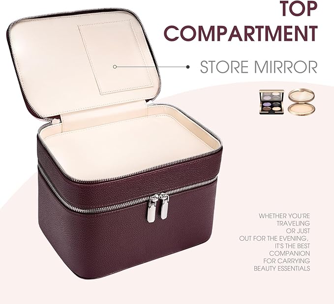 Makeup Case, Large Capacity Waterproof Double Layer Cosmetic Bag with Removable Divider, Double Compartment Brush Organizer, Multi-functional Travel Organizer