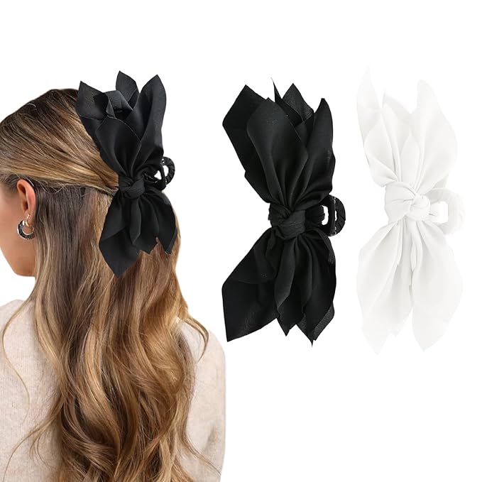 Bow Claw Clips Bow Hair Clips Black White 2PCS Big Hair Bows for Women Butterfly Styling Large Hair Clips for Thick Hair for Girls Hair Accessories for Teen