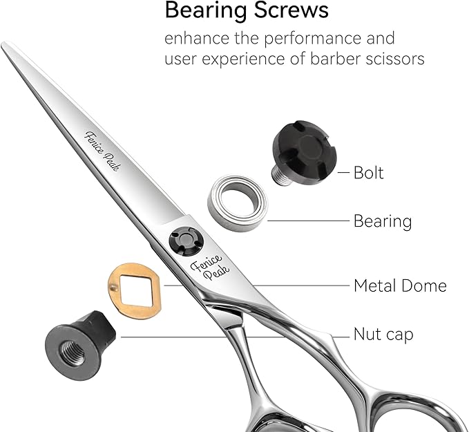 Fenice Peak CNC Professional Hair Cutting Scissors 6.0 Inch Sharp Convex Blade Barber Shears Made of VG10 Japanese Stainless Steel with Adjustment Screw for Salon Hairdressing and Home User