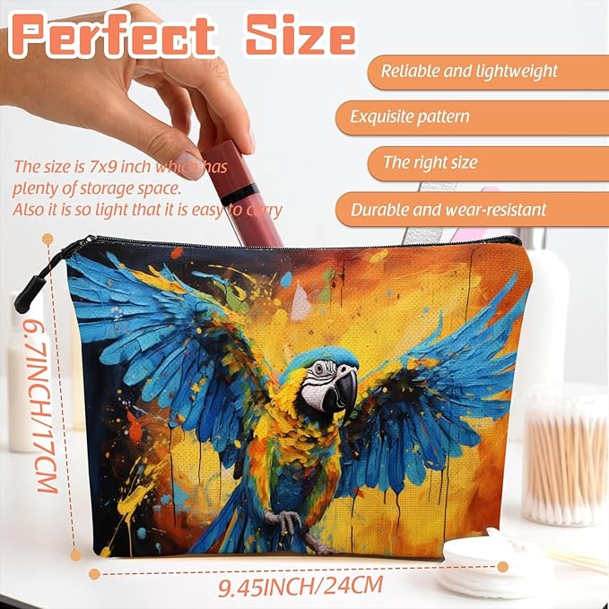 Cosmetic Bags Travel Makeup Toilet Case Waterproof Pouch for Women Girls 6.7X9.45inches - Dynamic Macaw With Spread Wings in A Splashed Background