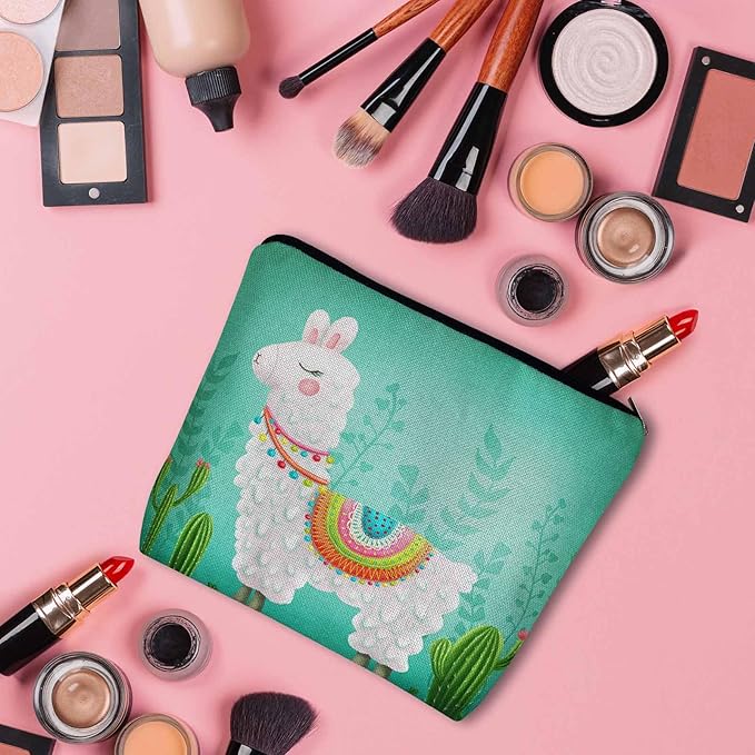 Makeup Bag Llama Makeup Bags For Purse Pouch, Funny Llama Alpaca Cactus Floral Green Travel Toiletry Bag Cosmetic Bag Makeup Bags Flax Makeup Organizer Bag Pencil Pouch For Man Woman