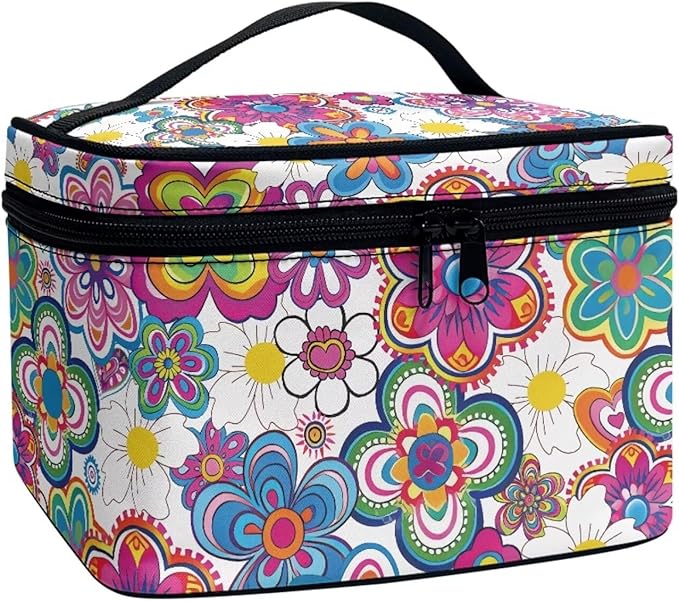 JoyLamoria Boho Flower Makeup Bag Large Capacity Tote Pouch Cosmetic Bag Accessories