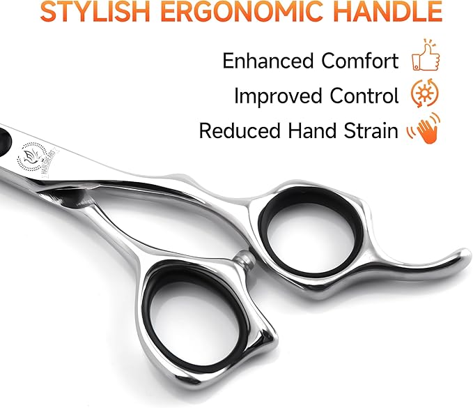 Fenice Peak Professional Straight Hair Cutting Scissors 6'' Barber Haircut Shears with Sharp Razor Edge 440C Hair Scissors with Ergonomic Design for Salon and Home User.