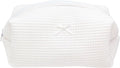 PAZIMIIK Cozy Makeup Bag Travel Cosmetic Bag for Women Soft Toiletry Bag Aesthetic Makeup Organizer Portable Large Zipper Pouch for Skincare Beauty Accessories Brushes Waffle Check White