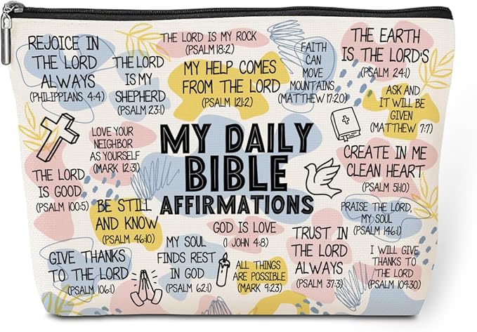 Daily Affirmations for Women Scripture Bible Verse Makeup Bag Faith Christian Gifts for Women Mental Health Gifts for Female Sister Friend Coworker Birthday Friendship Mothers Day Travel Toiletry Bag