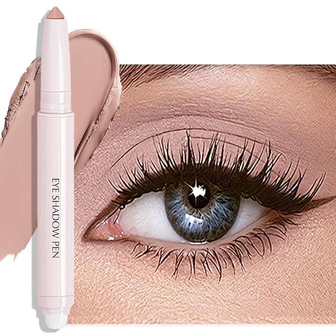 Eyeshadow Stick, Putty Matte Cream Eyeshadow Long-Lasting Crease-Proof Eye Shadow Eyeliner Pencil High Pigmented Neutral Highlighter Makeup Crayon with Blending Brush & Built-in Sharpener