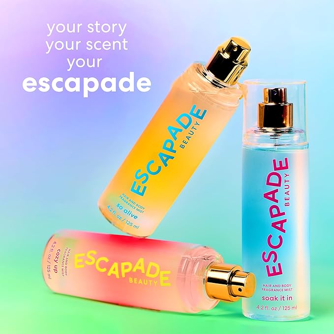 ESCAPADE BEAUTY Trio Gift Set: So Alive, Soak it In, Cozy Up - Hair and Body Fragrance Mist - (3), 4.2oz each